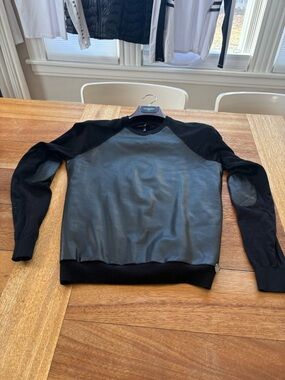 ASMR equestrian faux leather elbow patch sweater